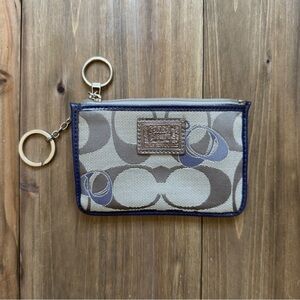Coach Poppy Signature Canvas Coin Pouch / Card Holder with Key Ring